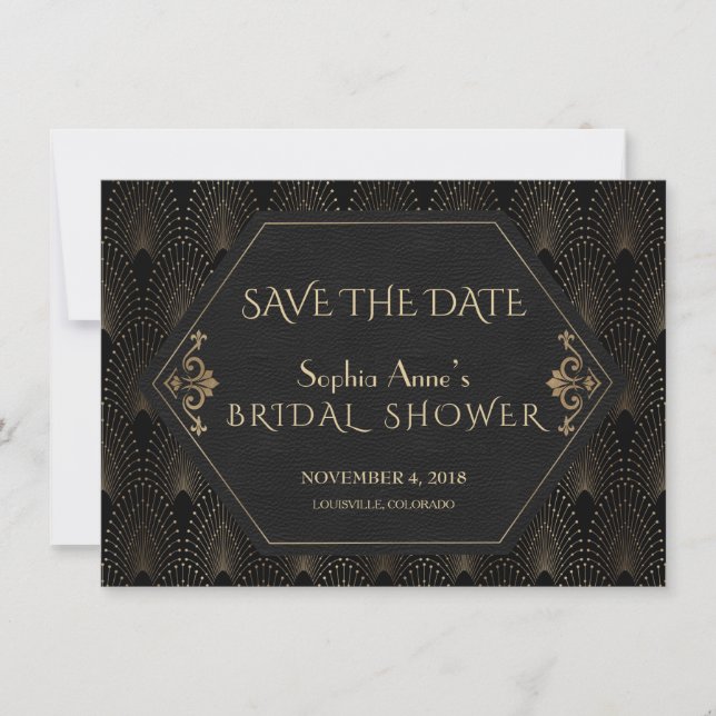 Royal Gold Great Gatsby 20s Bridal Shower Save The Date (Front)