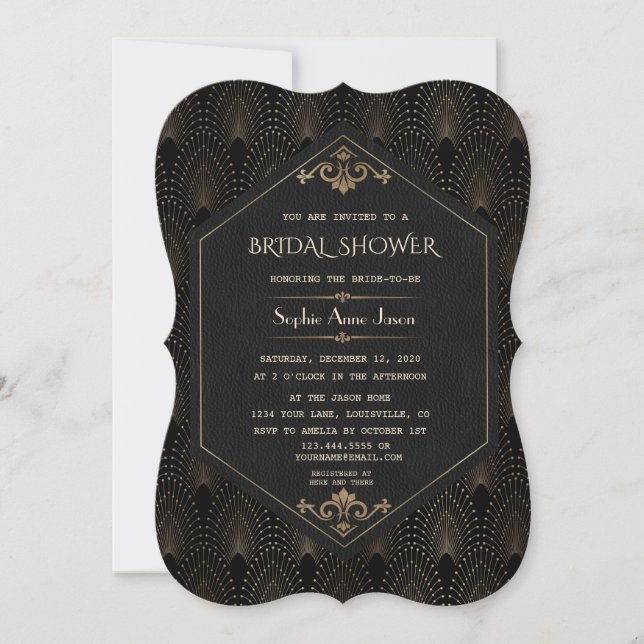 Royal Gold Great Gatsby Art Deco Bridal Shower Invitation (Front)