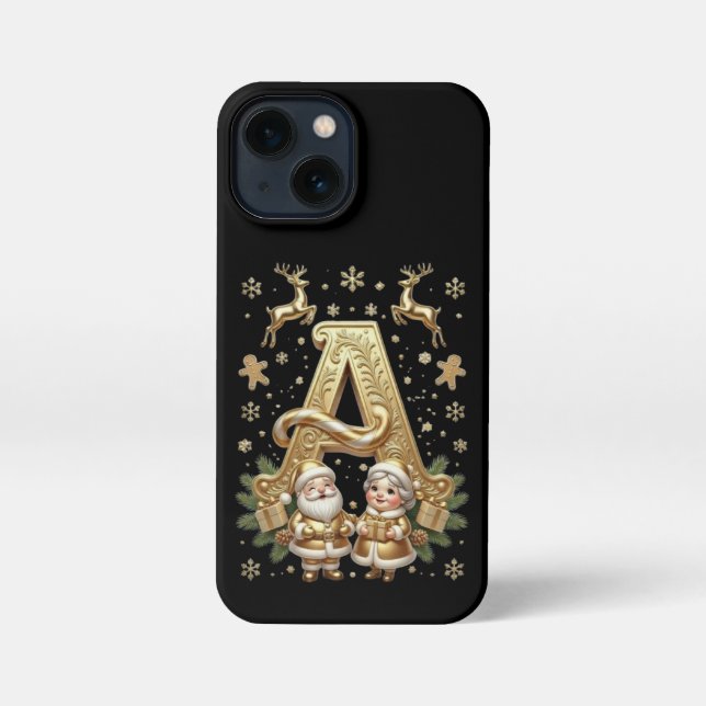 Royal Gold Letter A Luxury Black iPhone 13 Mini  Case (Back)