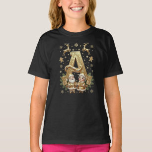 Royal Gold Letter A Luxury Girls Black Shirt