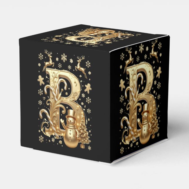 Royal Gold Letter B Luxury Snowman Favor Box (Back Side)