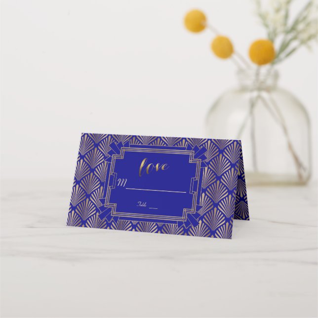 Royal Gold Navy Blue Great Gatsby 20s Wedding Place Card (Back)