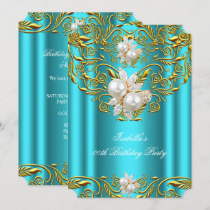 Royal Gold on Teal Pearl Elegant Birthday Party Invitation