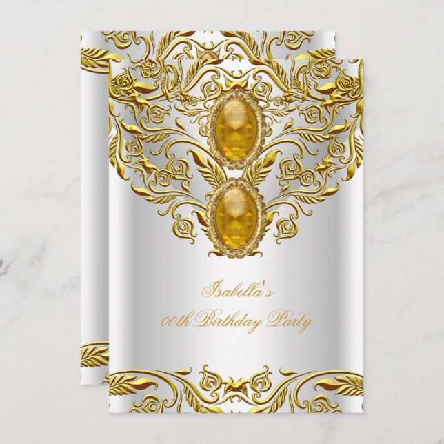 Royal Gold on White Elegant Elite Birthday Party Invitation (Front/Back)