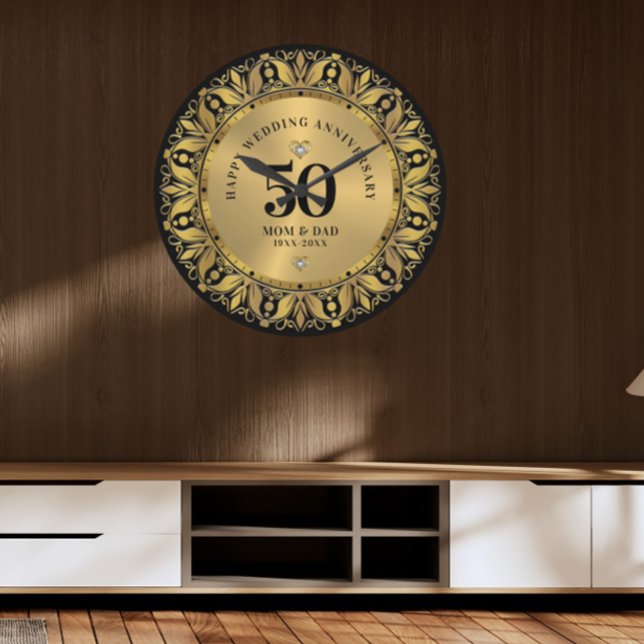 Royal Gold Ornamental Frame Wedding Anniversary 2 Large Clock (Creator Uploaded)