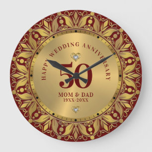 Royal Gold Ornamental Frame Wedding Anniversary Large Clock