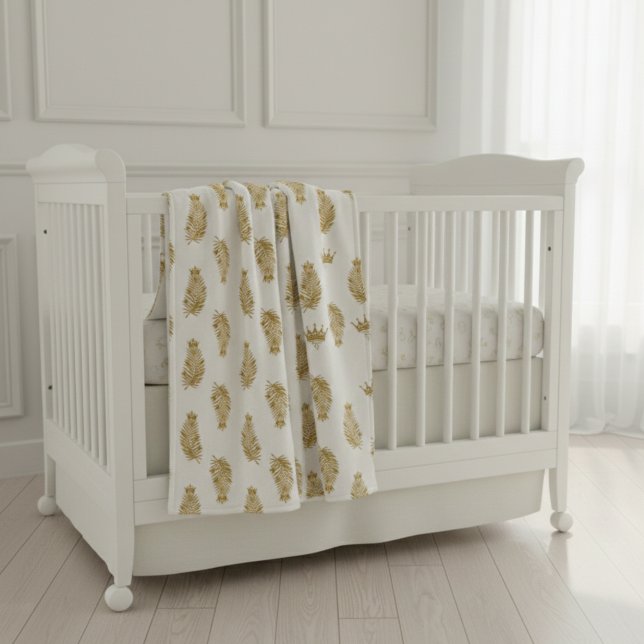 Royal Gold Palm & Crown Pattern Custom Sherpa Baby Blanket (Creator Uploaded)
