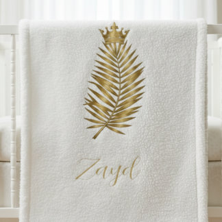 Royal Gold Palm Leaf & Crown Custom Sherpa Baby Bl Blanket