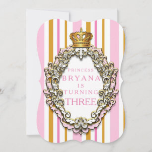 Royal Gold & Pink Crown Birthday Invitation