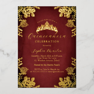 Royal Gold Red Vintage Floral Quinceanera