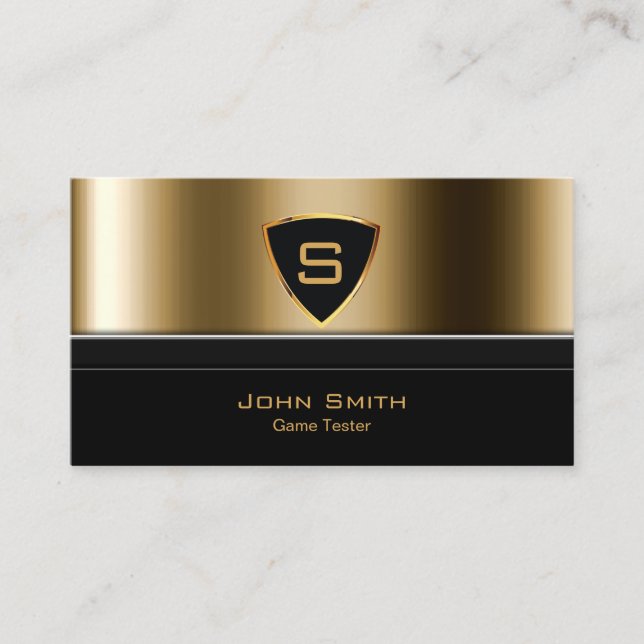 Royal Gold Shield Game Testing Business Card (Front)