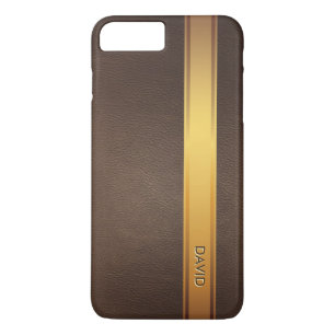 Royal Gold Stripe Custom Name Leather Background iPhone 8 Plus/7 Plus Case