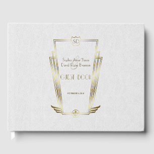 Royal Gold White Art Deco Monogram Wedding Guest Book