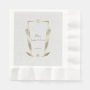 Royal Gold White Art Deco Monogram Wedding Napkin