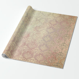 Royal Golden Copper Rose Metallic Damask Princess Wrapping Paper