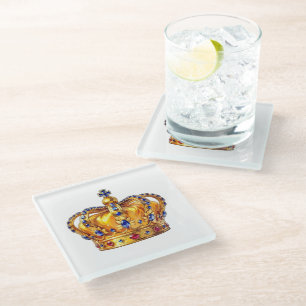 Royal golden crown glass coaster