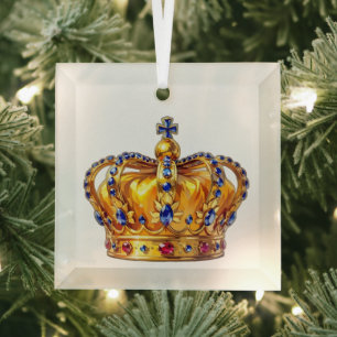 Royal golden crown glass tree decoration