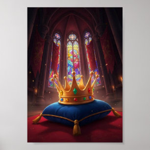 Royal Golden Crown On Blue Velvet Fairytale Poster