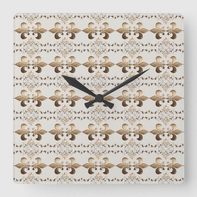 Royal golden fleur-de-lis pattern. square wall clock (Front)