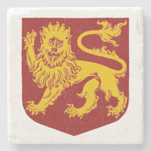 Royal Golden Lion Heraldry Red Shield Stone Coaster
