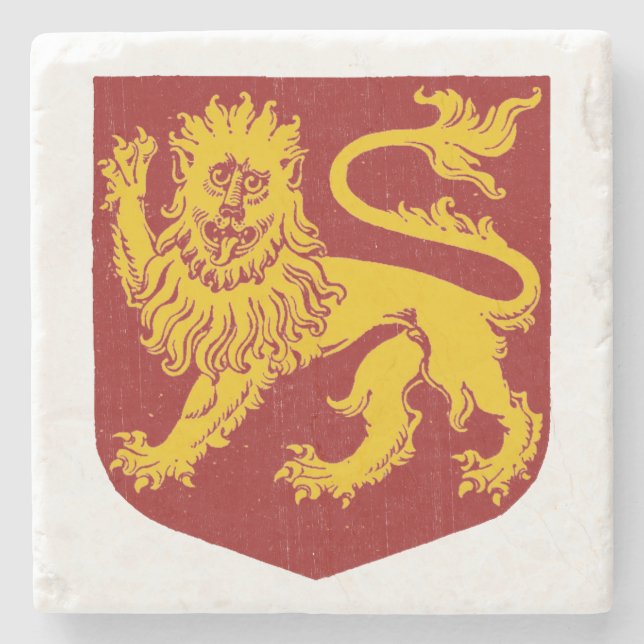 Royal Golden Lion Heraldry Red Shield Stone Coaster (Front)