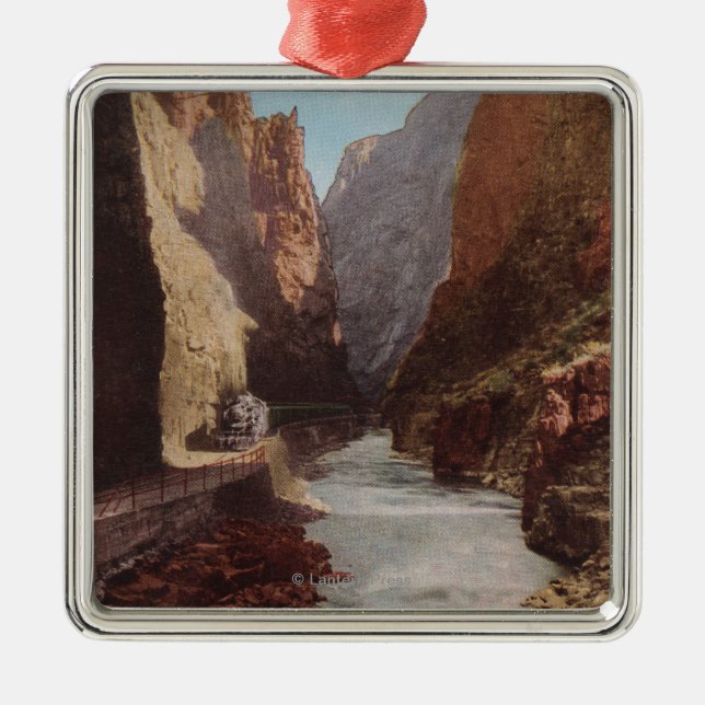Royal Gorge, CO - View of Train , River Metal Tree Decoration (Front)