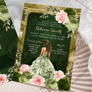 Royal Grand Palace Blush Pink Sage Green 15 Años Invitation