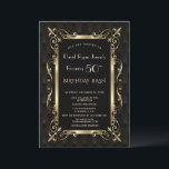 Royal Great Gatsby Roaring 50th Birthday Bash  Invitation<br><div class="desc">ANY AGE!  Unique design featuring vintage art deco style,  a Roaring 1920's old Hollywood,  with faux gold foil Fleur-de-lis,  on a gold black Art Deco pattern background. UsePersonalize tool to add your information. For more,  visit please,  my Royal Gold Art Deco Collection.</div>