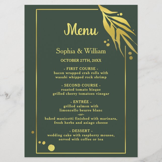 Royal Green Elegant Botanical Modern Wedding Program (Front)