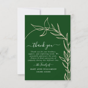 Royal Green Minimal Arch Text Script Funeral Thank Thank You Card