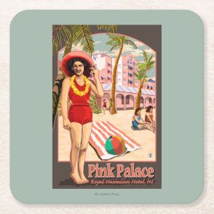 Royal Hawaiian Hotel in Hawaii Square Paper Coaster