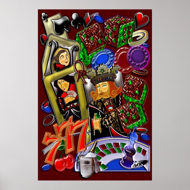 Royal Heart Flush, Casino Art Poster (Front)