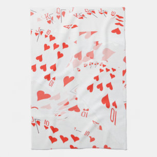 Royal Heart Flush Poker Cards Layered, Tea Towel