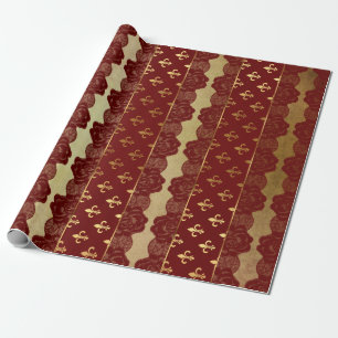 Royal Heraldic Golden Red Burgundy Lace Vip Wrapping Paper