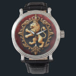 Royal Heraldic Tapestry Pattern Watch<br><div class="desc">A luxurious seamless repeating heraldic pattern featuring grand crests with crowned lions rampant and double-headed eagles, outlined in burnished gold leaf over a deep burgundy velvet-textured background. Each crest is spaced with delicate fleur-de-lis motifs and thin gold diamond lattice lines, with subtle aged parchment warmth bleeding through the fabric texture...</div>