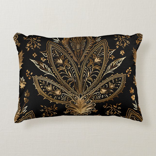 Royal Indian Luxury Black & Gold Decorative Cushion (Front)