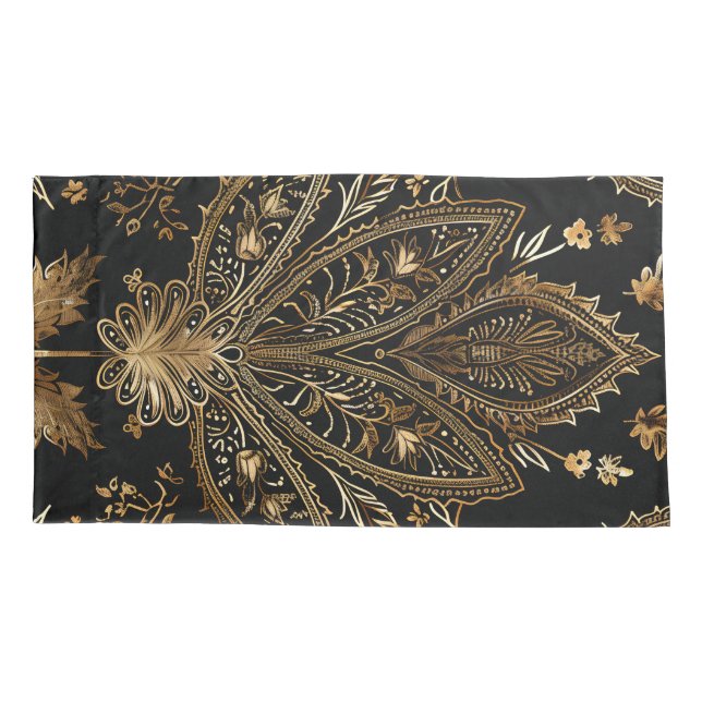 Royal Indian Luxury Black & Gold Pillowcase (Back)
