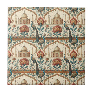Royal Indian Palace Peacock Floral Pattern Artwork Ceramic Tile