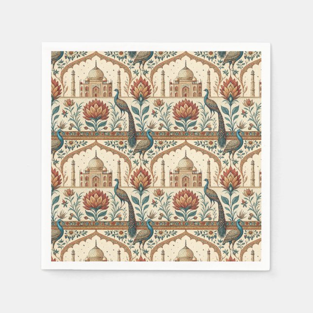 Royal Indian Palace Peacock Floral Pattern Artwork Napkin (Front)