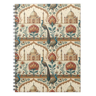 Royal Indian Palace Peacock Floral Pattern Artwork Notebook