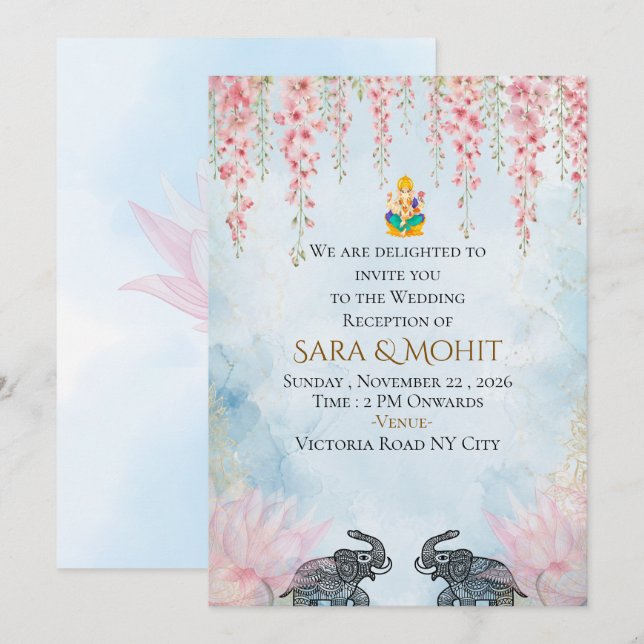 Royal Indian Wedding Reception Invitation card (Front/Back)