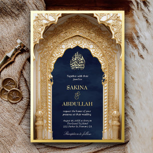 Royal Islamic Arch Navy Blue Muslim Wedding Gold