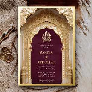 Royal Islamic Arch Plum Purple Muslim Wedding Gold