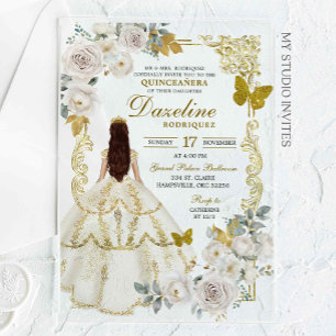 Royal Ivory Beige Princess Quinceañera Acrylic Invitations