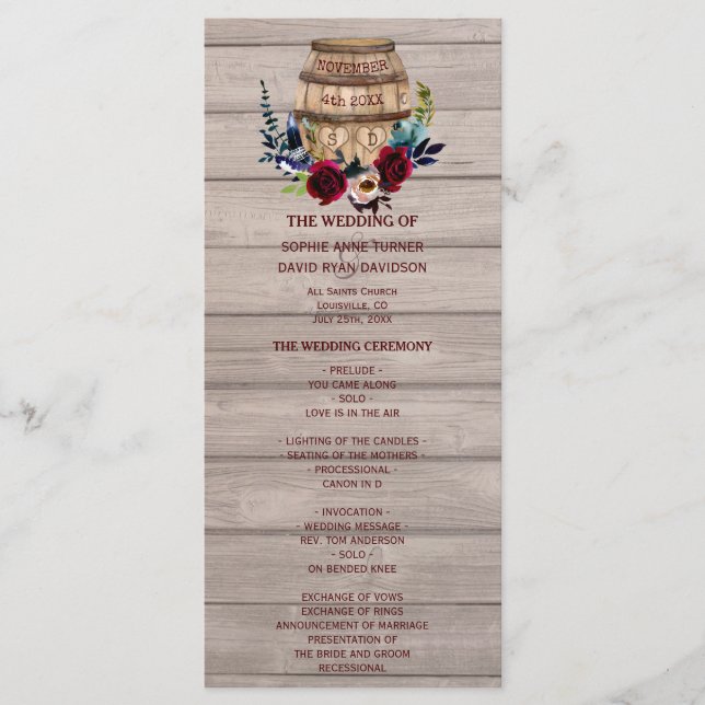 Royal Ivory Floral Burgundy Wedding Program (Front)