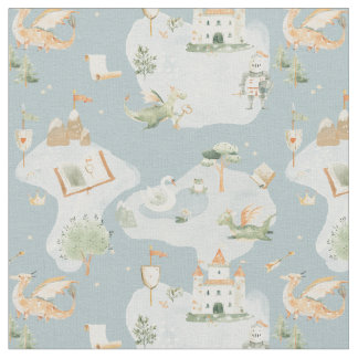 Royal Kingdom castle Dragon Blue map Fabric