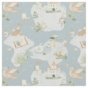 Royal Kingdom castle Dragon Blue map Fabric