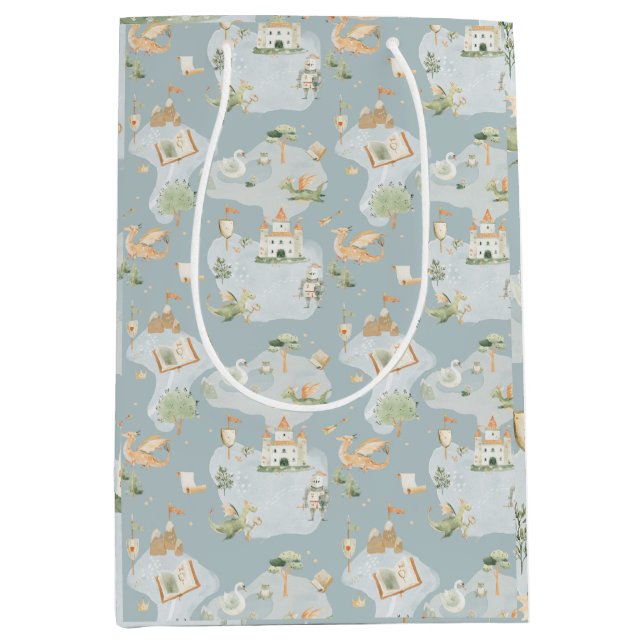 Royal Kingdom castle Dragon Blue map Medium Gift Bag (Front)