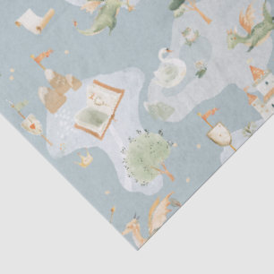 Royal Kingdom castle Dragon Blue map Tissue Paper