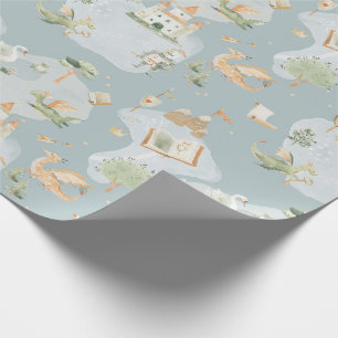 Royal Kingdom castle Dragon Blue map Wrapping Paper
